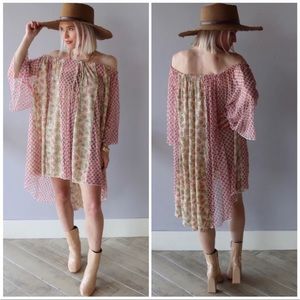 Free People Because I Love You! Printed Oversized Tunic Dress Sheer Large